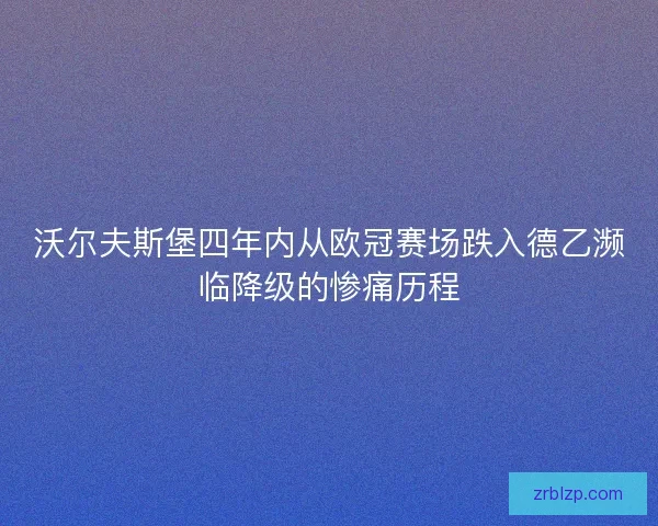 沃尔夫斯堡四年内从欧冠赛场跌入德乙濒临降级的惨痛历程 沃尔夫斯堡四年内从欧冠赛场跌入德乙濒临降级的惨痛历程